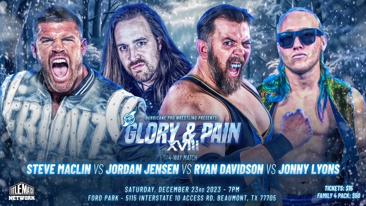 ❗️FATAL 4 WAY❗️ Maclin v Jordan Jensen v Ryan Davidson v Jonny Lyons Sat, Dec 23, 7p @FordPark 🎟️$15 @ Box Office/Ticketmaster 🎥 @TitleMatchWN