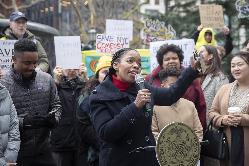Another packed rally to demand <a href="/NYCMayor/">Mayor Eric Adams</a> restore funding to community composting. 

If the admin doesn’t act, in 2 weeks, 100+ compost workers will be laid off. 

Now is the time to double down on solutions to the climate crisis and achieve our city climate goals!