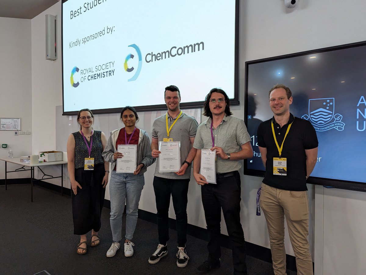 OZOM14 (@ozom_14) on Twitter photo Congratulations to our student talk prize winners Vidushi Vithana, Aidan Matthews and Nicholas Solomon! Thanks to <a href="/ChemCommun/">Chemical Communications</a> for sponsoring the poster prizes!
#OZOM14 <a href="/RACI_Inorganic/">RACI Inorganic Chemistry Division</a> <a href="/ANUChemistry/">ANU Research School of Chemistry</a> Congratulations to our student talk prize winners Vidushi Vithana, Aidan Matthews and Nicholas Solomon! Thanks to <a href="/ChemCommun/">Chemical Communications</a> for sponsoring the poster prizes!
#OZOM14 <a href="/RACI_Inorganic/">RACI Inorganic Chemistry Division</a> <a href="/ANUChemistry/">ANU Research School of Chemistry</a>
