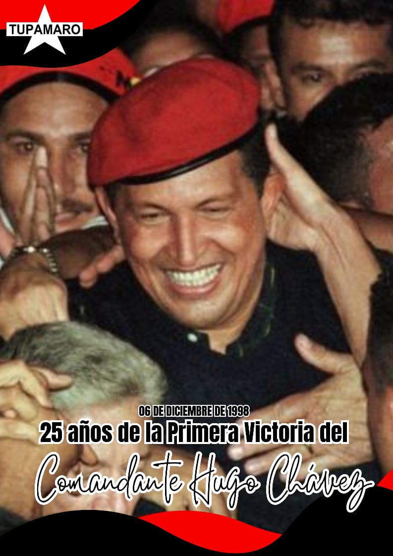 Un dia como hoy se conmemoran 25 años de la primera victoria electoral del comandante Hugo Chávez al ganar las elecciones presidenciales en Venezuela con un inmenso apoyo popular.
'Con Chávez manda el pueblo!'. 
#EsteEsMiMapa
#VinculanteYVamosPalante