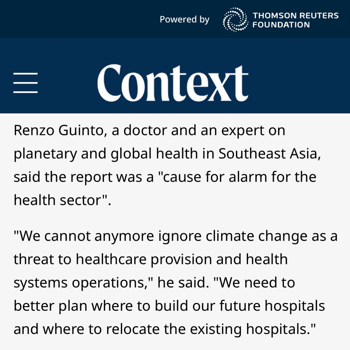 At #COP28 in #Dubai 🇦🇪, new report revealed: - 1 out of 12 hospitals in the 🌏 not climate-ready - #Philippines 🇵🇭 number 7 among countries w/ most high-risk hospitals Here’s my take: context.news/climate-risks/… Full report here: xdi.systems/news/2023-xdi-… #PlanetaryHealth
