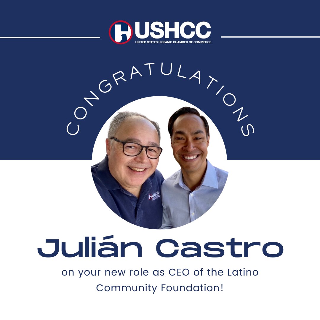 USHCC (@ushcc) on Twitter photo On behalf of America's Latino business community and our USHCC chambers, congratulations <a href="/JulianCastro/">Julián Castro</a> on your new role as CEO of <a href="/LatinoCommFdn/">Latino Community Fdn</a>!
We're thrilled to see your continued advocacy for Latinos and their economic impact on our nation. On behalf of America's Latino business community and our USHCC chambers, congratulations <a href="/JulianCastro/">Julián Castro</a> on your new role as CEO of <a href="/LatinoCommFdn/">Latino Community Fdn</a>!
We're thrilled to see your continued advocacy for Latinos and their economic impact on our nation.