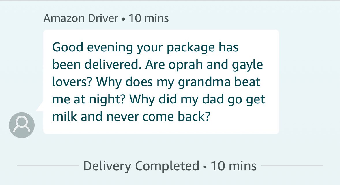 hannahcombs2000's tweet photo. So my dad just got a package delivered from Amazon. This is the message the driver left. https://t.co/fBeSLBxKej