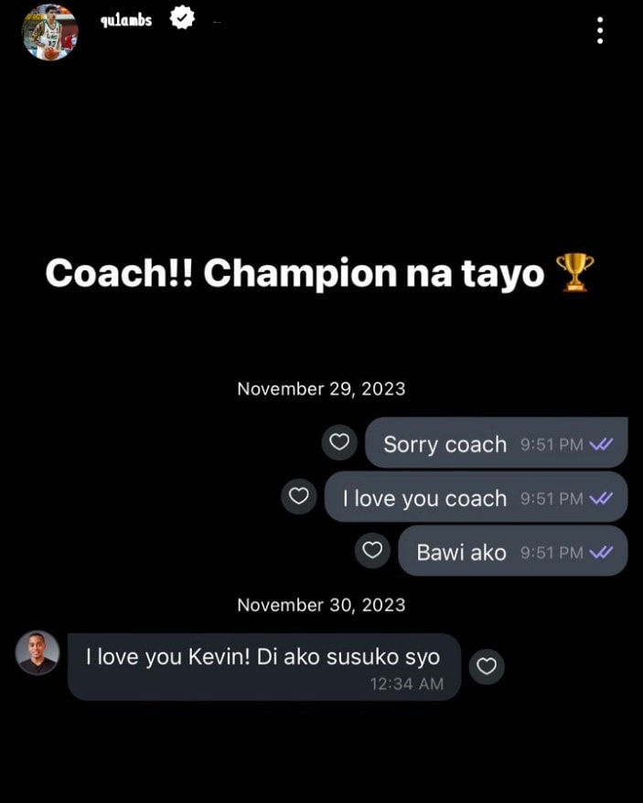 greenbloodedts's tweet photo. "Coach!! Champion na tayo 🏆"

via Instagram story
Kevin Quiambao https://t.co/70ZZy4ansB