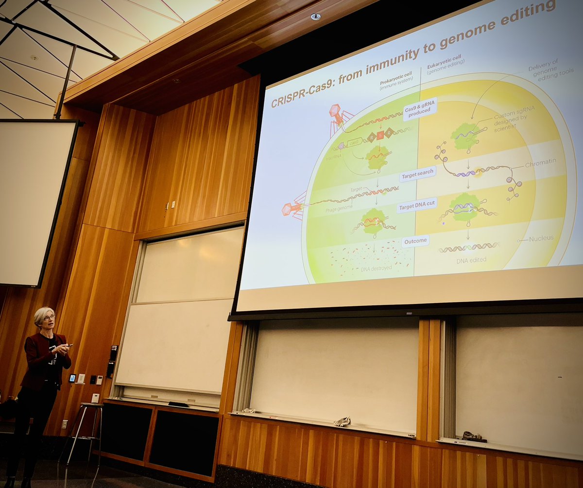 Inspired by Nobel Laureate Jennifer Doudna’s talk to the “home team” here @berkeleyMCB and especially her advocacy and leadership to reduce costs for novel genome editing therapies. Her science to society effort resonates with me! TY @igisci @doudna_lab 🧬