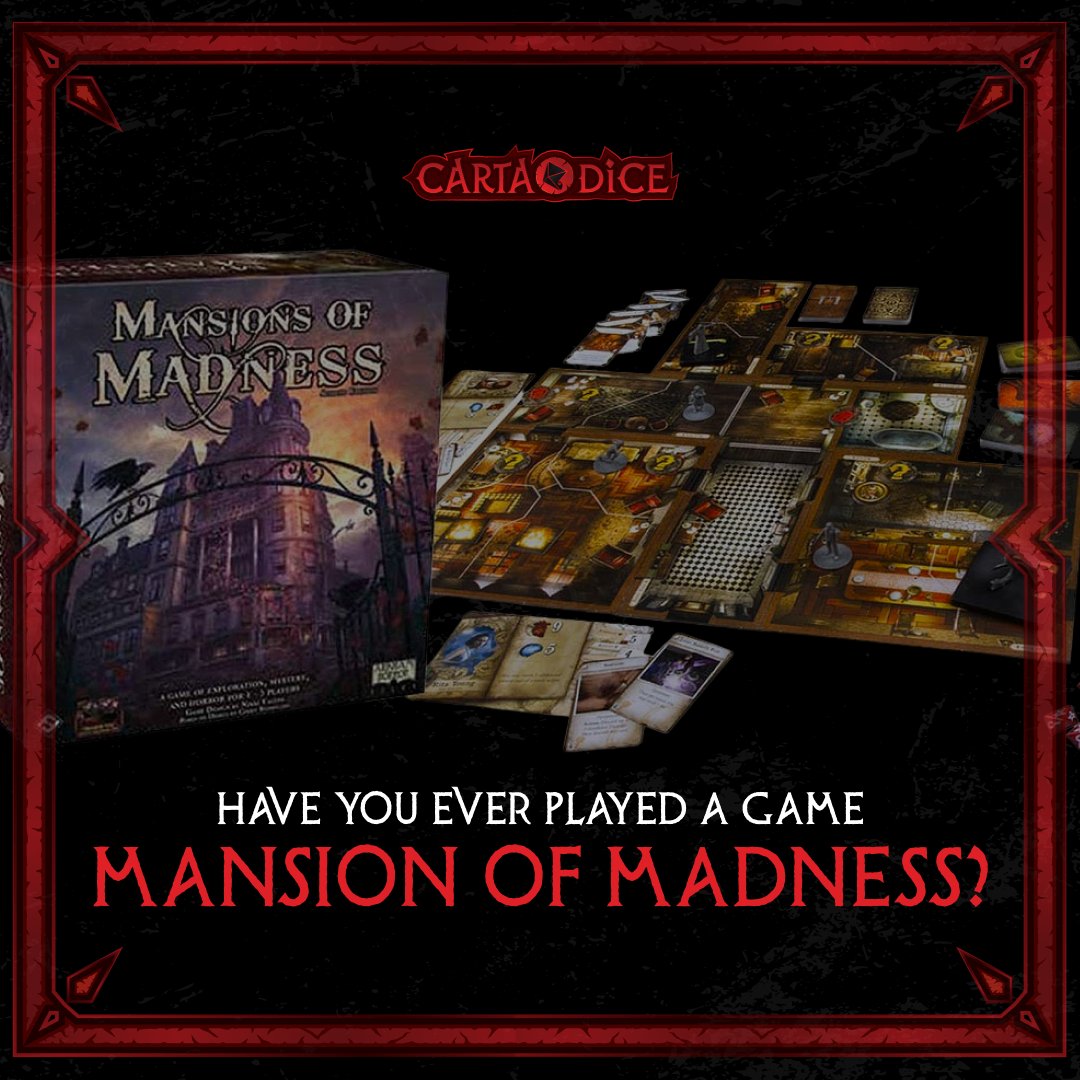 cartadice's tweet photo. Ever tried Mansion of Madness? It's a spooky game where YOU solve mysteries! It's actually inspired by H.P. Lovecraft's stories! 

#cartadice #ttrpg #tabletopgames #rpg #MansionOfMadness #BoardGameFun #TabletopGaming #BoardGameNight
#LovecraftianHorror #BoardGameGeek https://t.co/fXOKos7GaE