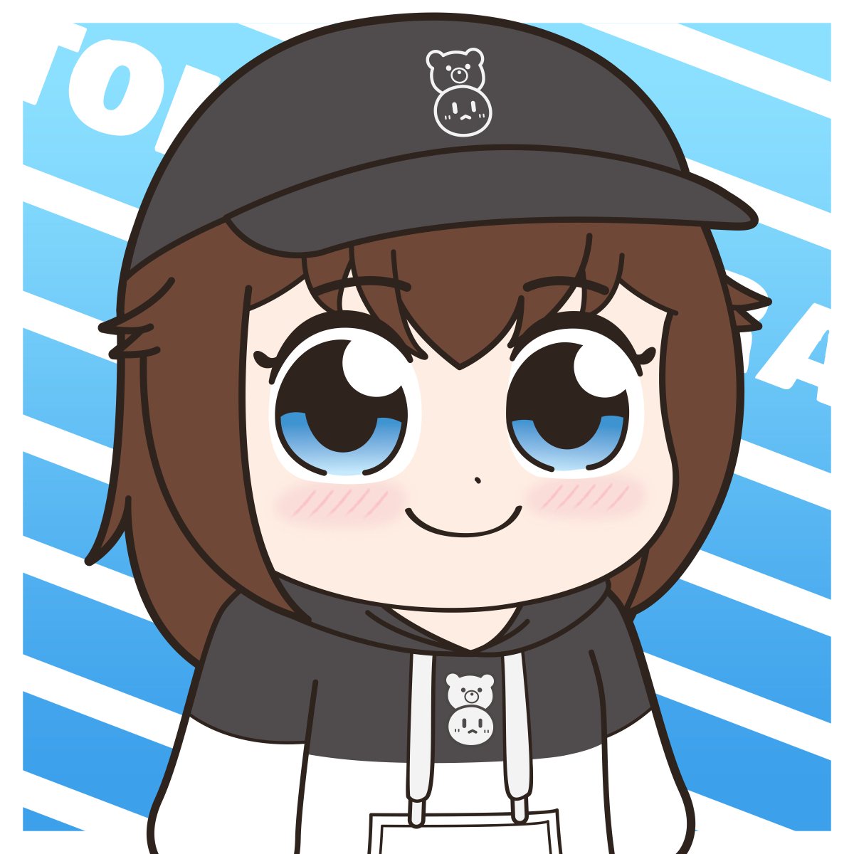 tokino sora 1girl brown hair blue eyes solo hat smile hoodie  illustration images