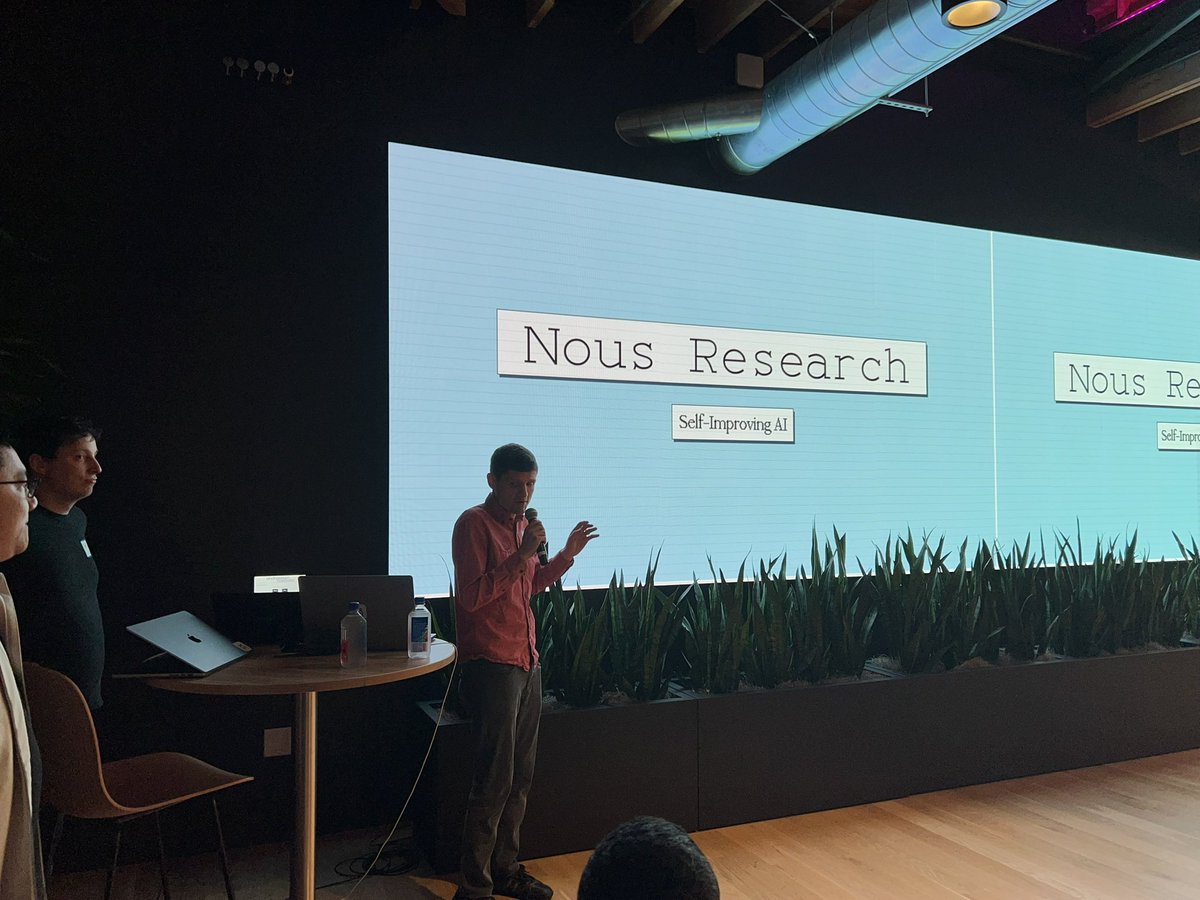 swyx's tweet photo. excited to see @theemozilla officially launch @NousResearch and Nous Forge today!

with many many open source AI luminaries including @teknium @winglian @jeremyphoward et al in attendance. Feels like the start of something big. https://t.co/ULbiH5cXaG