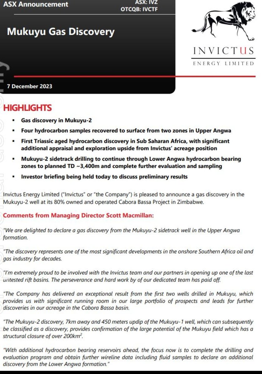 BusinessWeeklyZ's tweet photo. Huge news for Invictus Energy $IVZ $IVCTF today with their first formal oil and gas discovery announcement. https://t.co/JBh2R3Tvsu