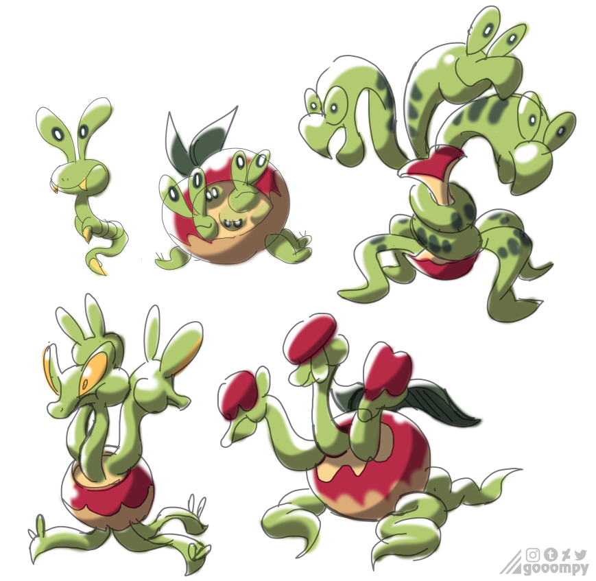Gooompy's tweet photo. have some hydra Applin design ideas I tried around a year ago (because I want to feel cool and special just in case its real and revealed tomorrow) https://t.co/1XgYtmZ3xo