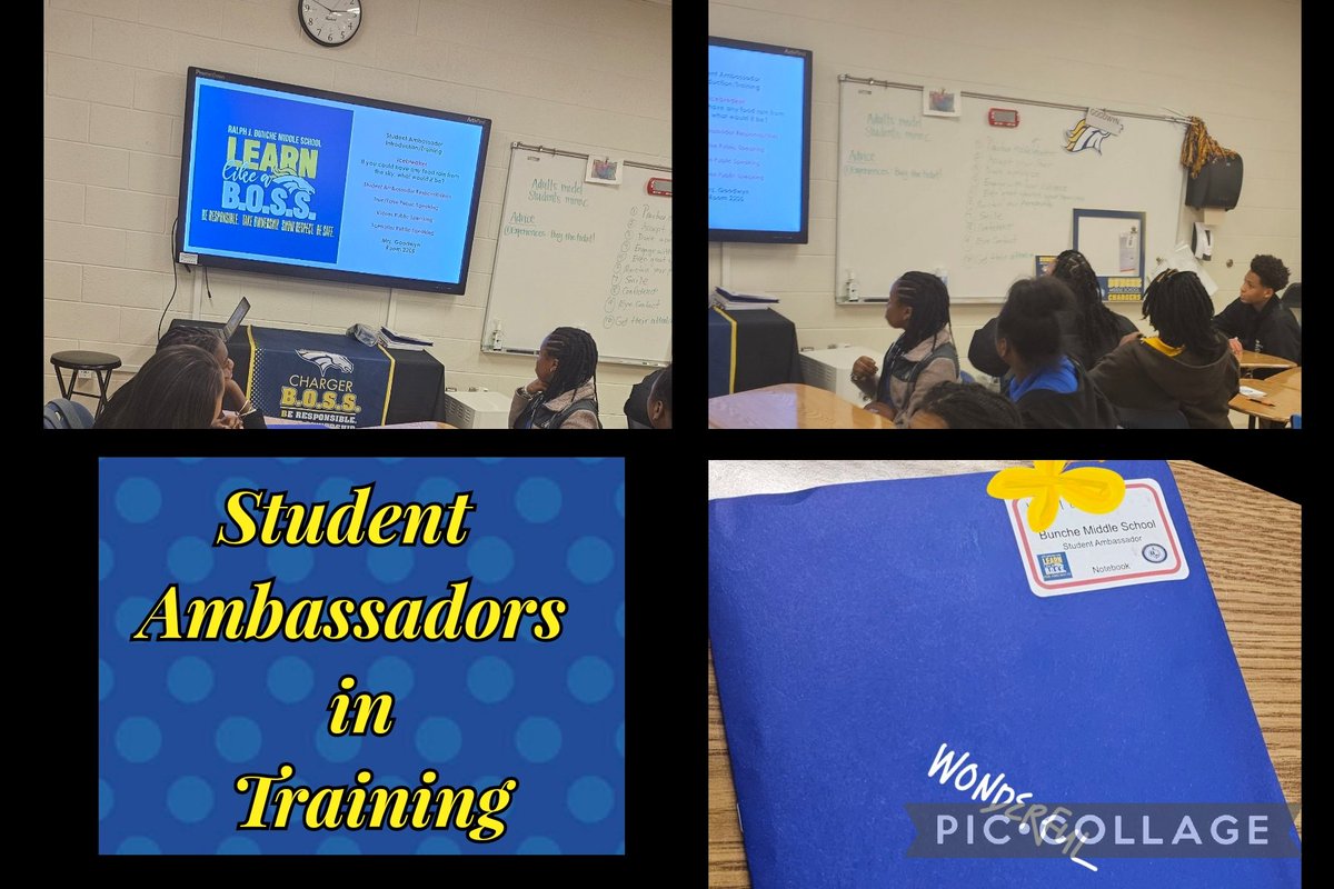 GoodwynEDU's tweet photo. Our Bunche Student Ambassadors in their 1st Training. 💪 Preparing to be great student leaders, speakers 🗣, mentors, and problem solvers 🧮. #firsttraining #studentambassadors @bunche_ms @KTWhitfield23 @YSample_BSW @C_Blassingame @DurhamMartin3 @sscott1925 https://t.co/7BD9p6PGw0