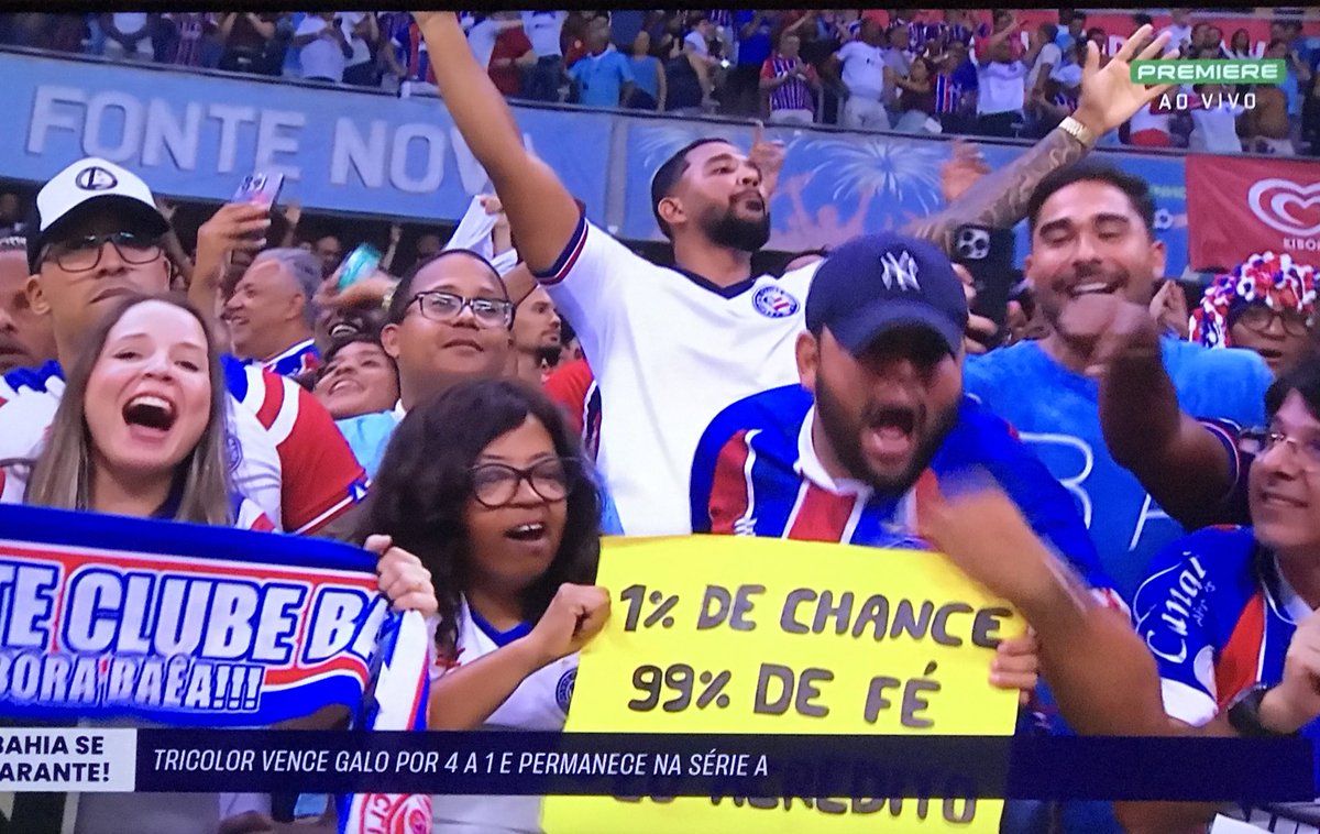 “1% de chance, 99% de Fé…”. Isso é o Esporte Clube Bahia! Isso é a Torcida Tricolor! Conheço bem! #BBMP 🔴🔵⚪️