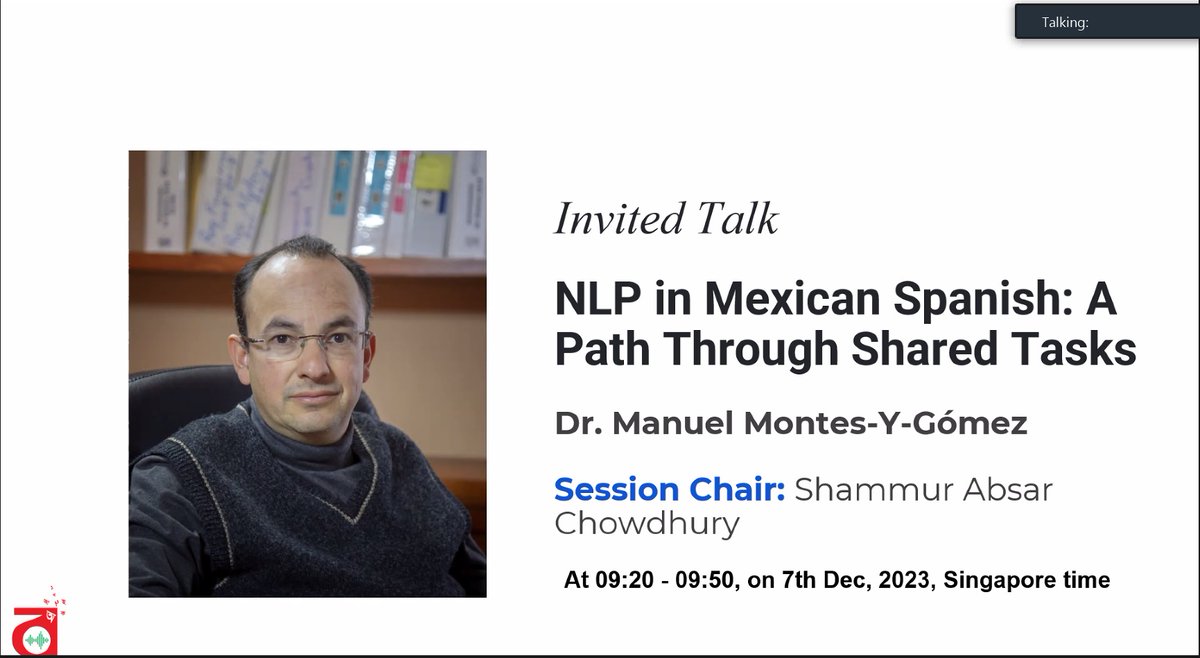 Today I had the pleasure to participate as keynote speaker at the First Workshop on Bangla Language Processing, at #EMNLP2023. Thanks to my colleague Sudipta Kar (<a href="/cryptexcode/">Sudipta Kar</a>) for their invitation, and to Shammur Absar Chowdhury from <a href="/QatarComputing/">QCRI</a> for the kind presentation.