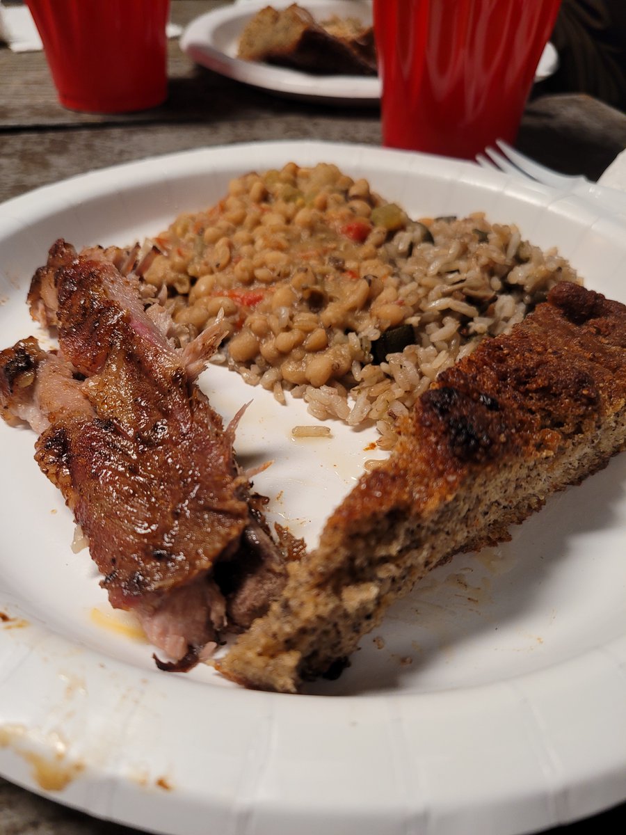 soulfoodscholar's tweet photo. @gilliesseafood It was pure joy to watch @chefbjdennis cook the old school way with a #burnbarrel filled w/ wood burned down into coals. His SUMPTUOUS meal featured #barbecued #pastureraised #porkspareribs, #seaislandwhitefieldpeas w/ #hammocks, #okraandrice & #jimmyred #cornbread. https://t.co/g9lQsJ5zs3