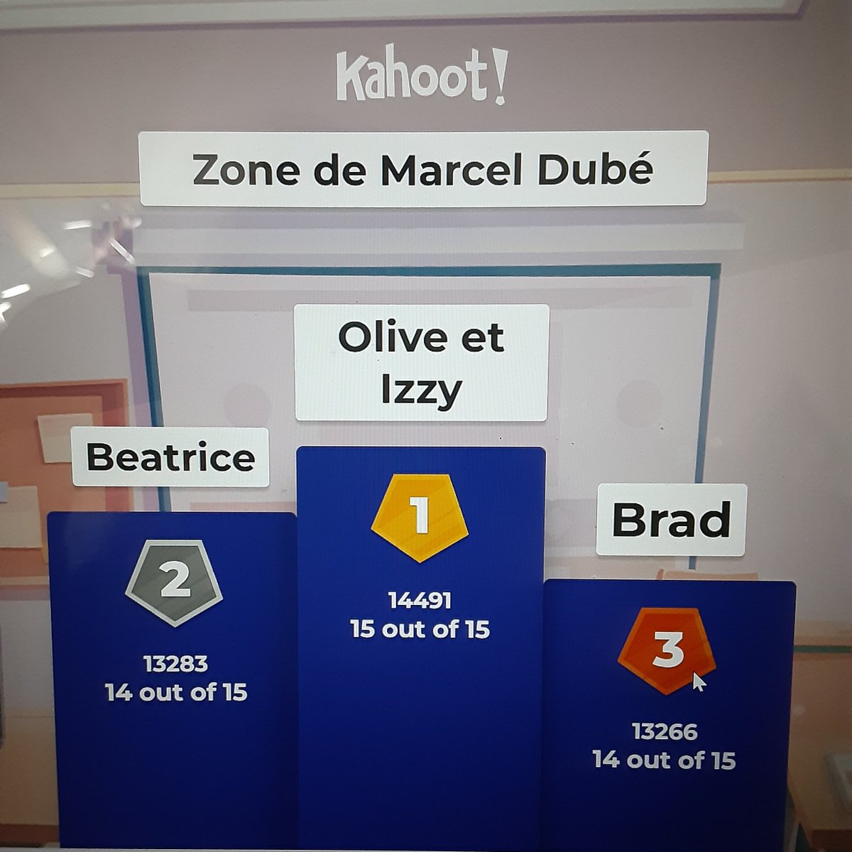 Boisvert_Ja's tweet photo. Félicitations aux grands gagnants de mon @Kahoot sur le premier acte de la pièce ZONE!

Du groupe #FRL1WT - 02:
@kpanan13, @royvic14  et @dulsar20 

Du groupe #FRL1WT - 01:
Olive &amp; Isabelle, Beatrice et Braddy

Vous aurez une récompense en classe demain. Bravo! :) https://t.co/Fusk1GH7Q9