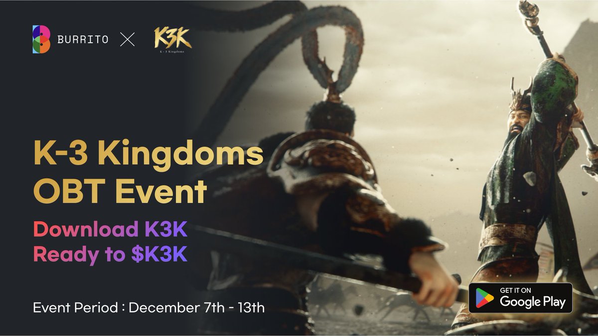 BurritoWallet's tweet image. 🔥Event Announcement

Airdrop event with @K3K_Official 
Download K-3 Kingdom and get a K3K Airdrop!

[K-3 Kingdom Air Drop Event]
- Please go to the event gleam page and complete all the missions!

✅gleam.io/competitions/W…