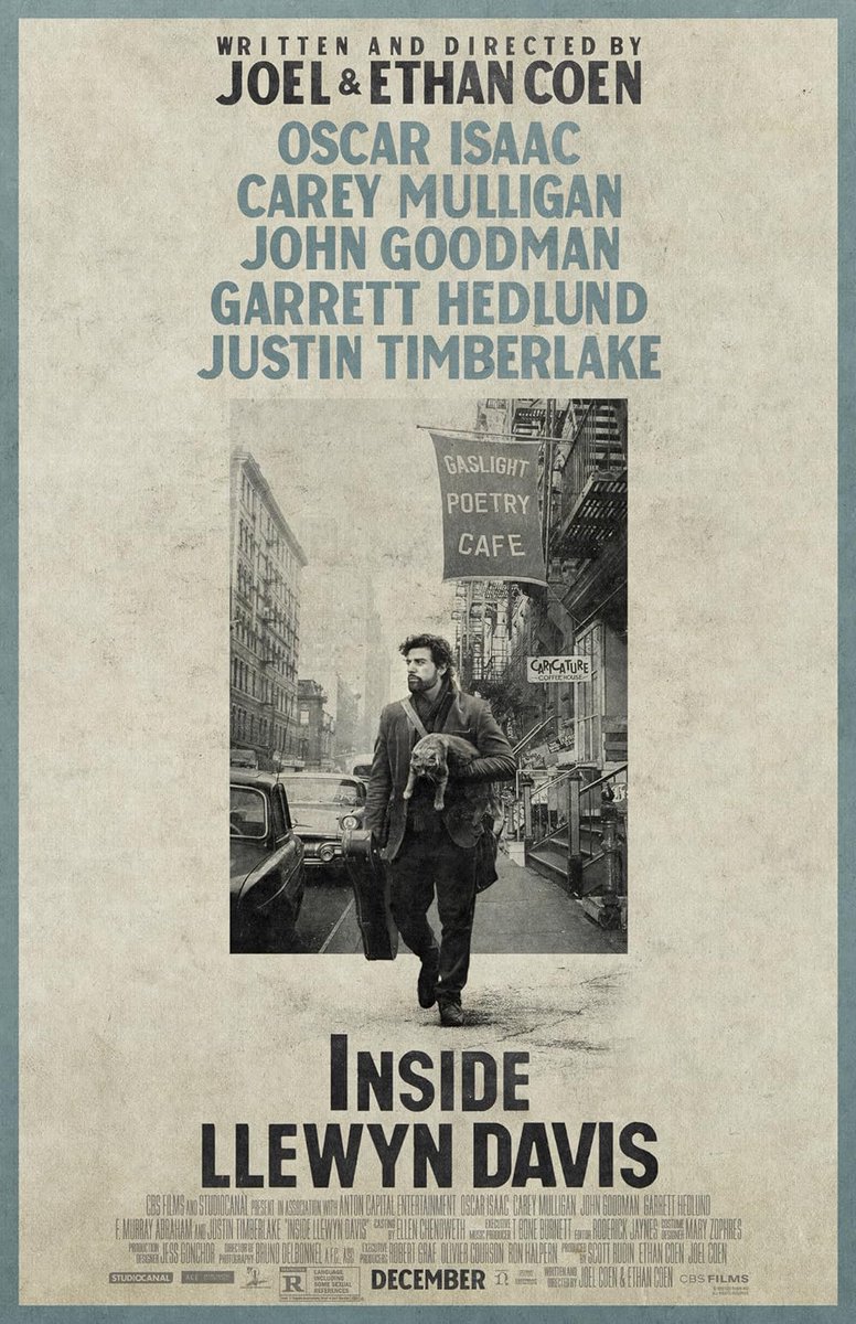FilmNewsNos's tweet photo. 🎬MOVIE HISTORY: 10 years ago today, December 6, 2013, the movie ‘Inside Llewyn Davis’ opened in theaters!
#OscarIsaac #CareyMulligan #JohnGoodman #GarrettHedlund #JustinTimberlake #AdamDriver #FMurrayAbraham #StarkSands #EthanPhillips #RobinBartlett #JerryGrayson #CoenBrothers https://t.co/beUTvkufzm
