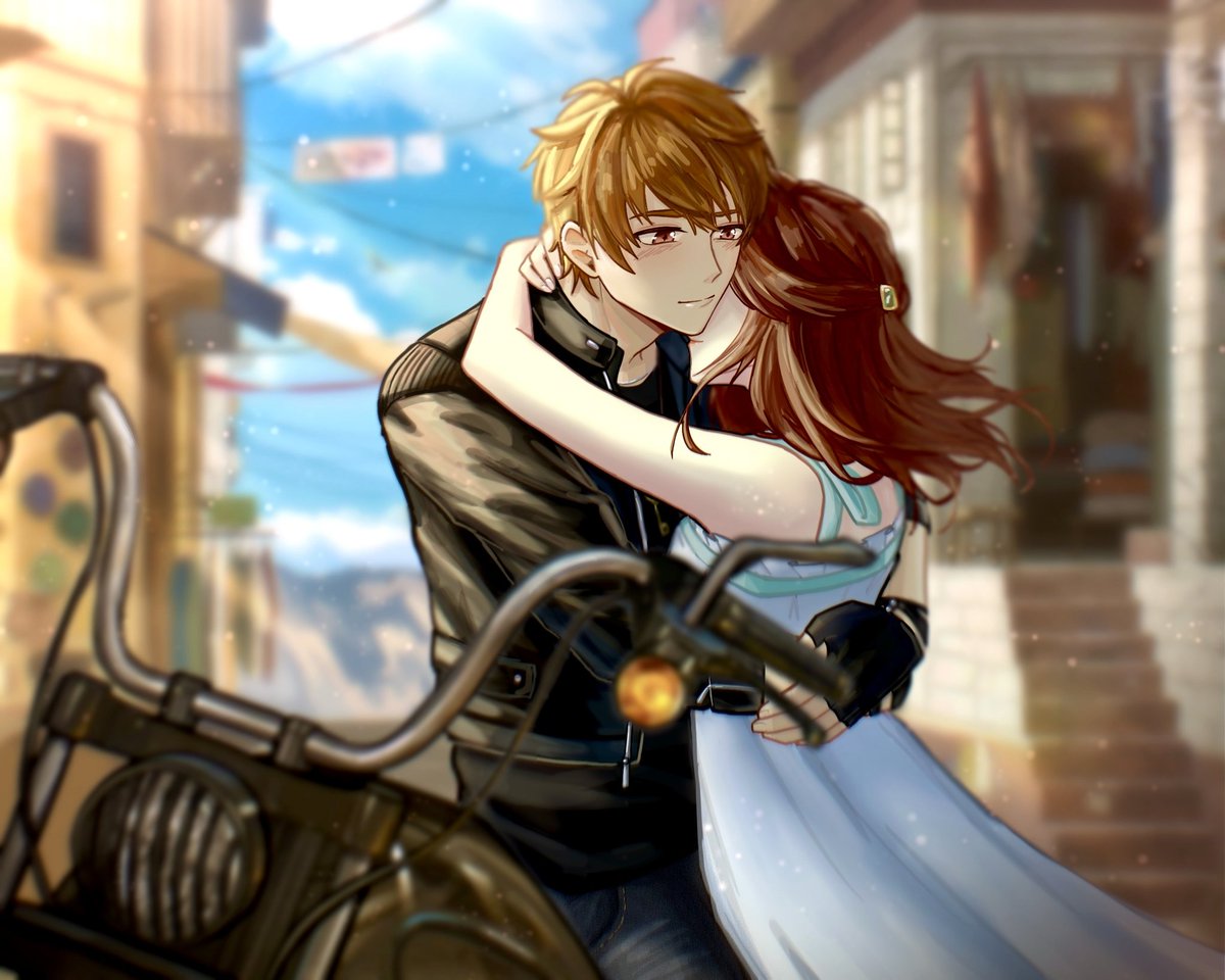 xyxiaowu's tweet image. &quot;She&apos;s my fiancée.&quot;💍

Amazing roads, endless landscapes and melodious sounds of nature. Just the two of us.

Thank you @gabburabbu for biker luke!! 🫶

#TearsofThemis 
#LukePearce 
#未定事件簿
#夏彦