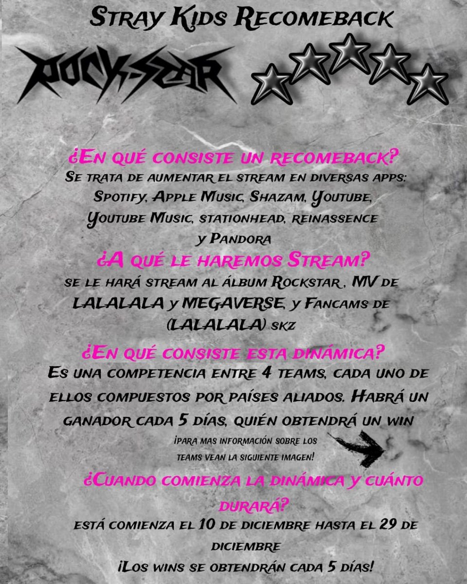 Paulita_sub's tweet photo. ‼️ ATENCIÓN STAY VENIMOS CON UNA SUPER DINÁMICA ‼️

🤘🏻Decidimos unirnos varios Stay de muchos países para subir esas vistas/transmisiones a LALALALA y S-CLASS 😎 

Para eso usaremos los siguientes #

#LALALALA_Recomeback #Sclass_Recomeback #RockWithStrayKids https://t.co/xOpcsBfMT7