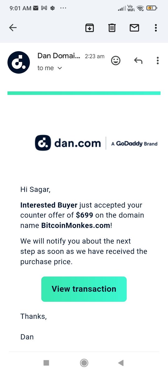 A small inbound sale after a long time. Hand reg from less than a year.

#domains