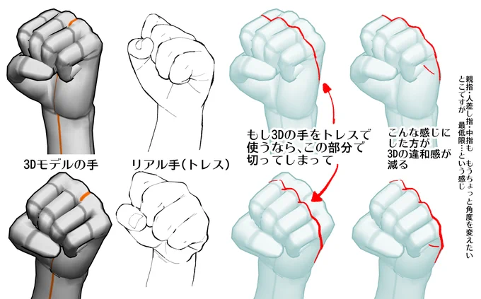 クリスタの3Dポーズ人形での手で違和感あるな～と思ったので比較検討&対応策メモ 