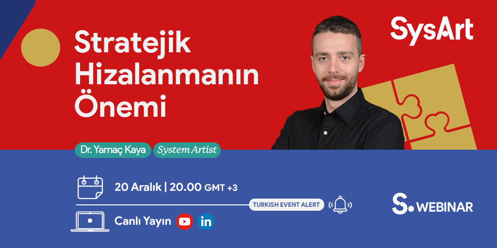 SysArt System Artist’lerinden Dr. Yamaç Kaya tarafından verilecek “Stratejik Hizalamanın Önemi” konulu webinara hepiniz davetlisiniz! Youtube ve Linkedin Canlı Yayınlarında görüşmek üzere! Kayıt ve detaylar için: linkedin.com/events/stratej… #SysArtWebinar #StrategicAlignment