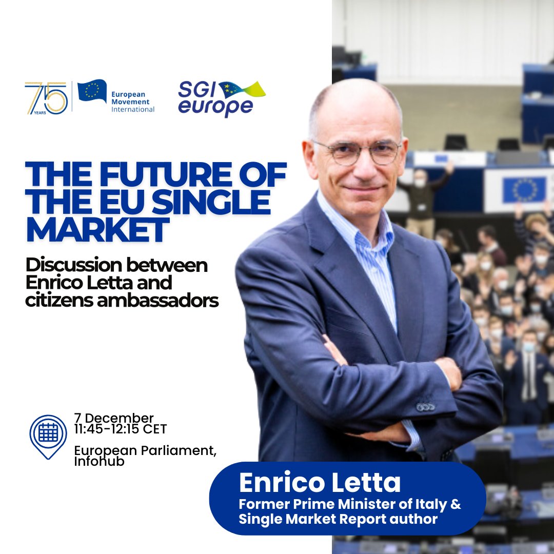 ‼️TODAY‼️

Together the @EMInternational and citizens involved in the #CoFoE, we are welcoming @EnricoLetta to exchange on the future of the Single Market, one of the most tangible asset of the 🇪🇺 for enterprises and citizens

👀Watch this space for more!