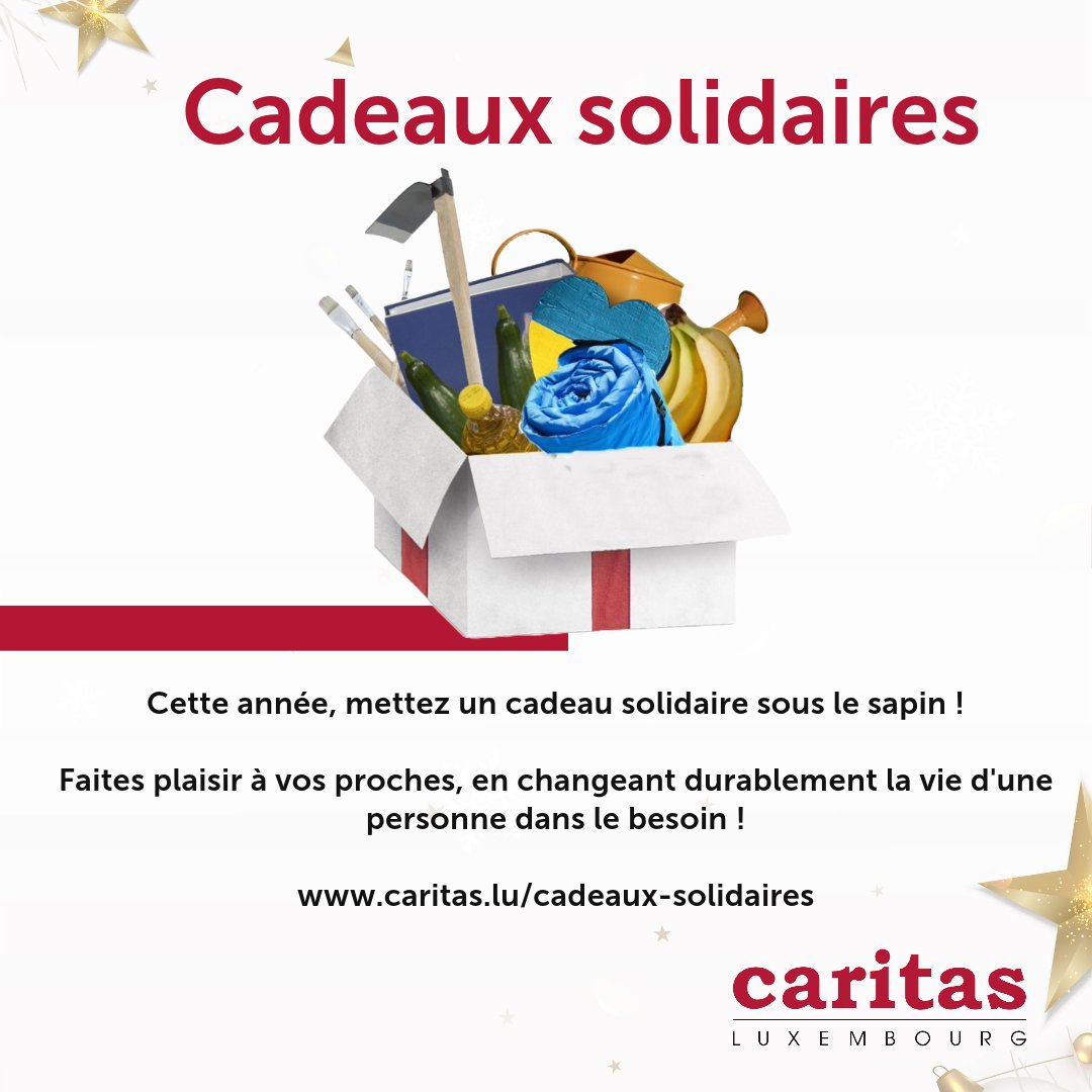 Cette année, mettez un cadeau solidaire sous le sapin ! Faites plaisir à vos proches, en changeant durablement la vie d'une personne dans le besoin ! caritas.lu/cadeaux-solida… #Noël #cadeaux #solidarité #cadeauxsolidaires