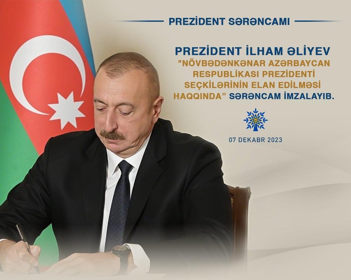 Prezident İlham Əliyev "Növbədənkənar Azərbaycan Respublikası Prezidenti seçkilərinin elan edilməsi haqqında"  Sərəncam imzalayıb.

president.az/az/articles/vi…
