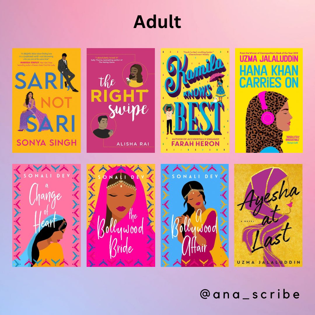 Adult (titles in alt text)
<a href="/FarahHeron/">Farah Heron</a> <a href="/Sonali_Dev/">So-positively Dev</a> <a href="/UzmaWrites/">Uzma Jalaluddin</a>