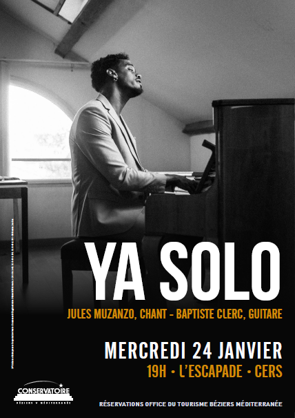 #BEZIERS
🎶Découvrez l'univers musical de Jules Muzanzo et ses artistes qu’accompagneront pour quelques titres les élèves du département musiques actuelles du Conservatoire🎹 🎟

📆 Mercredi 24 Janvier à 19h
📍 L'Escapade • Cers
🎟 Billetterie : boutique.beziers-mediterranee.com/conservatoire-…