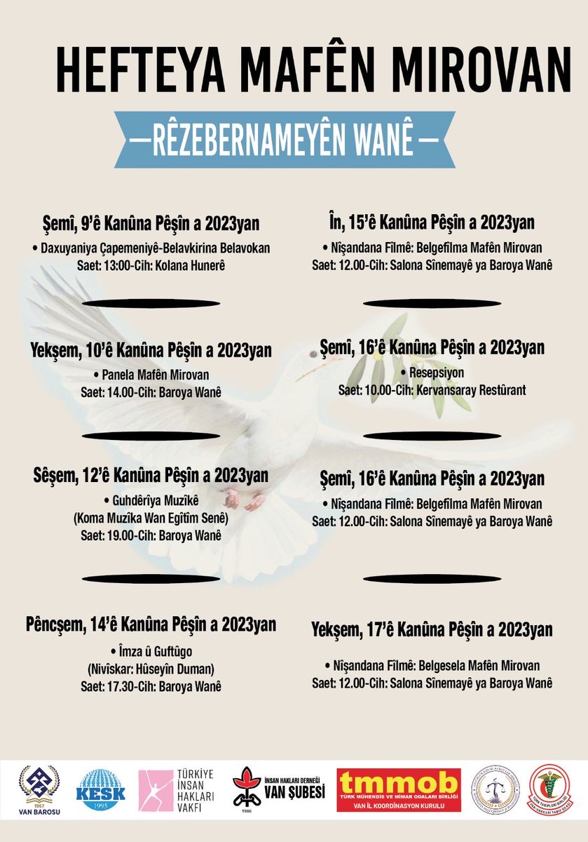 Düzenleyicileri arasında Odamız İnsan Hakları Kolununda bulunduğu 10-17 Aralık İnsan Hakları Haftası Programı Açıklandı