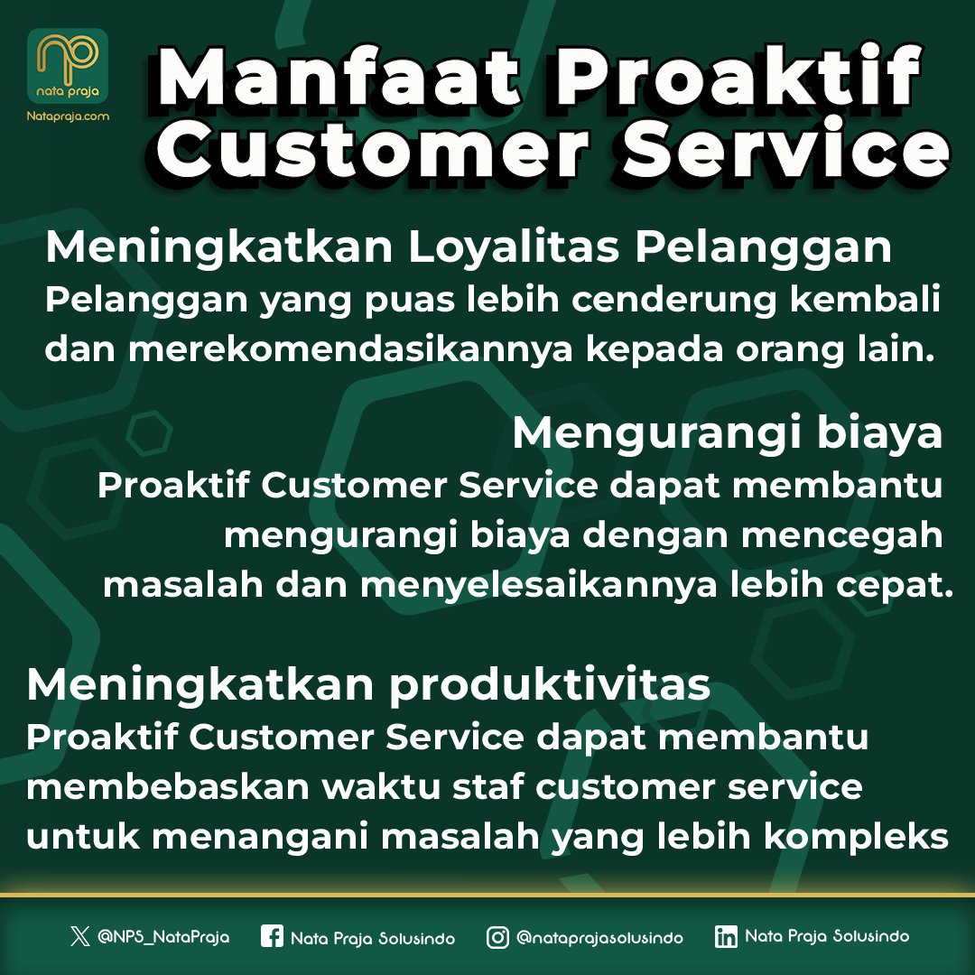 NPS_NataPraja's tweet image. Proaktif Customer Service adalah cara terbaik untuk memberikan pengalaman pelanggan yang cepat, mudah, dan memuaskan. Penerapkan Proactive Customer Service dapat meningkatkan kepuasan pelanggan, loyalitas pelanggan, dan keuntungan.

#CostumerService
#ProactiveCS
#CallCenter
