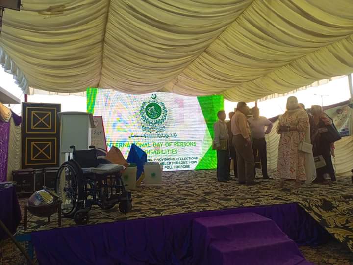 DisableWelfare's tweet photo. DWA organized a groundbreaking Election Mock Exercise on Intl Day of Persons with Disabilities at KMC Sport Complex, Karachi. Advocacy for PWDs' electoral participation, financial empowerment, and criminalization of body shaming. Impactful event promoting inclusivity! https://t.co/efnh55ZYbw