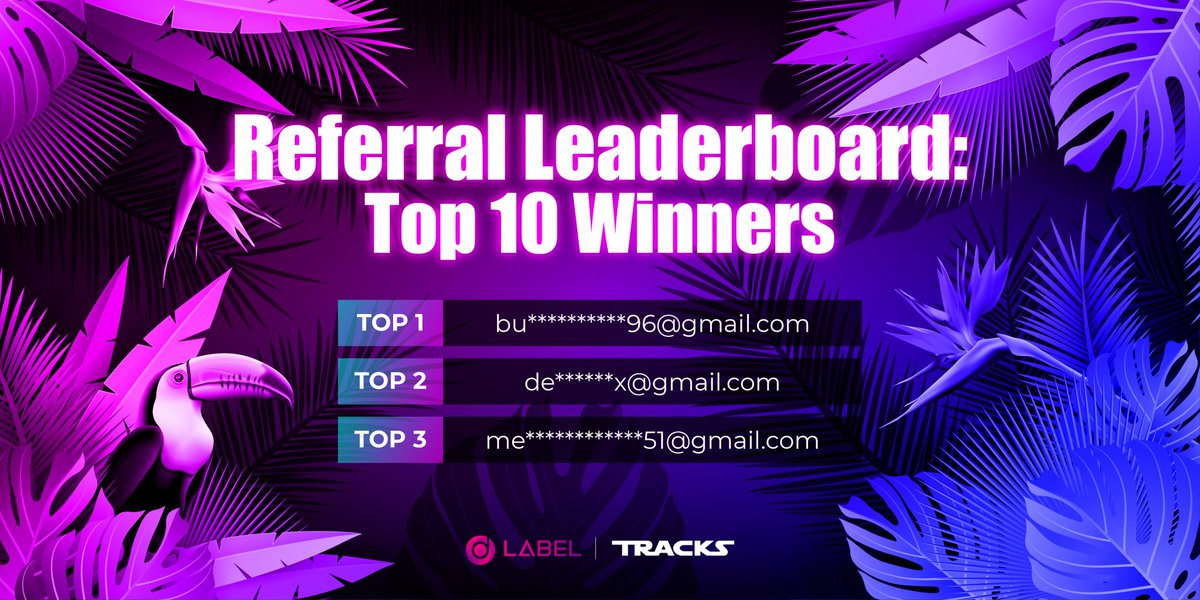 🏆 Referral Leaderboard Winners Announcement! 🎉

The excitement surrounding our Referral Leaderboard has soared to new heights! 🚀 A heartfelt congratulations to the brilliant minds securing top positions. Your dedication to sharing the magic of TRACKS DApp sets you apart.