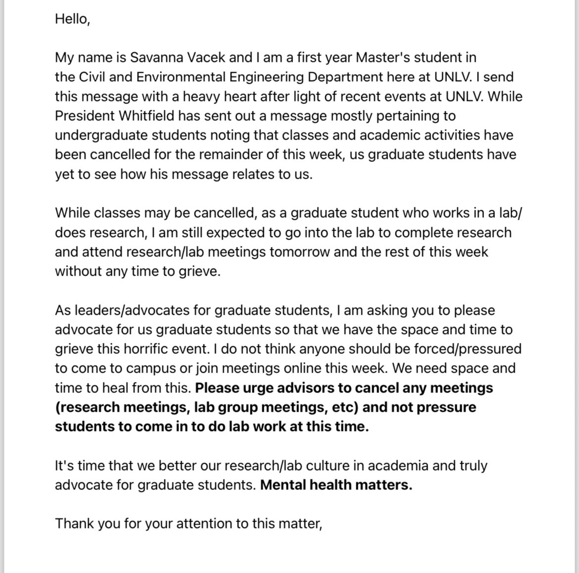 We need to do better for our graduate students. US academia culture needs to do better. #UNLVstrong #VegasStrong #unlv