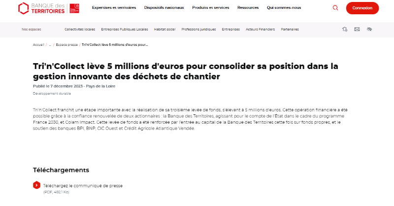 BdT_PDL's tweet photo. #TrinCollect a réalisé sa 3e levée de fonds de 5M€, avec la confiance renouvelée de la @BanquedesTerr (#France2030) et #ColamImpact. @Banquedesterr est entrée au capital sur fonds propres, et la #levéedefonds a été soutenu par @BPIfrance, BNP, CICOuest et @CAAtlantiqueVendee.