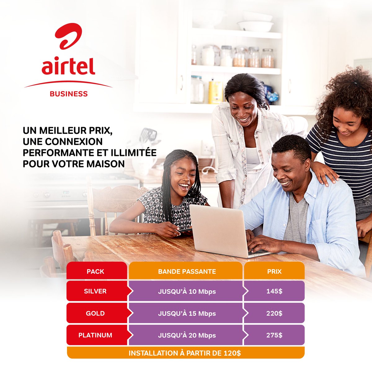 Une meilleure connexion Internet à domicile, c’est simplement du Airtel Choisissez la bande passante qui vous convient au meilleur prixPour plus d’infos, contactez un gestionnaire de compte via airtelbusiness@cd.airtel.com #AirtelBusiness | #AirtelRDC