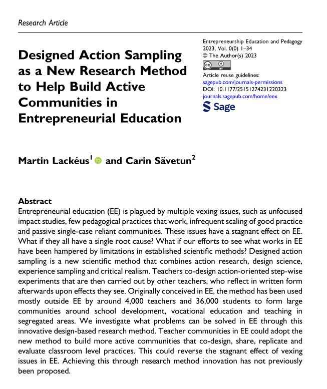 New paper out today in EE&P with @carinsavetun. Our first research article that: * reports from a decade-long journey * of designing a new method for action research * that creates strong teacher communities 1000s of teachers are using this method. journals.sagepub.com/doi/full/10.11…