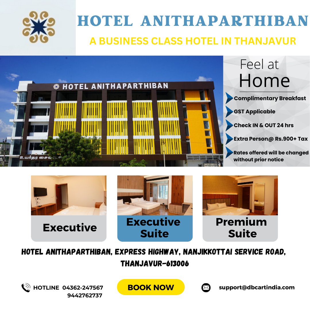HOTELANIPARTI's tweet photo. Get your luxury suite booking at HOTEL ANITHAPARTHIBAN Thanjavur.
Phone: 04362 247567 / 9442762737
Email: anithaparthibanhotel@gmail.com
#hotel #travel #restaurant #vacation #hotels #holiday #love #luxury #resort #design #interiordesign #food #hospitality #instagood #hotellife https://t.co/bTVhAJiWzn