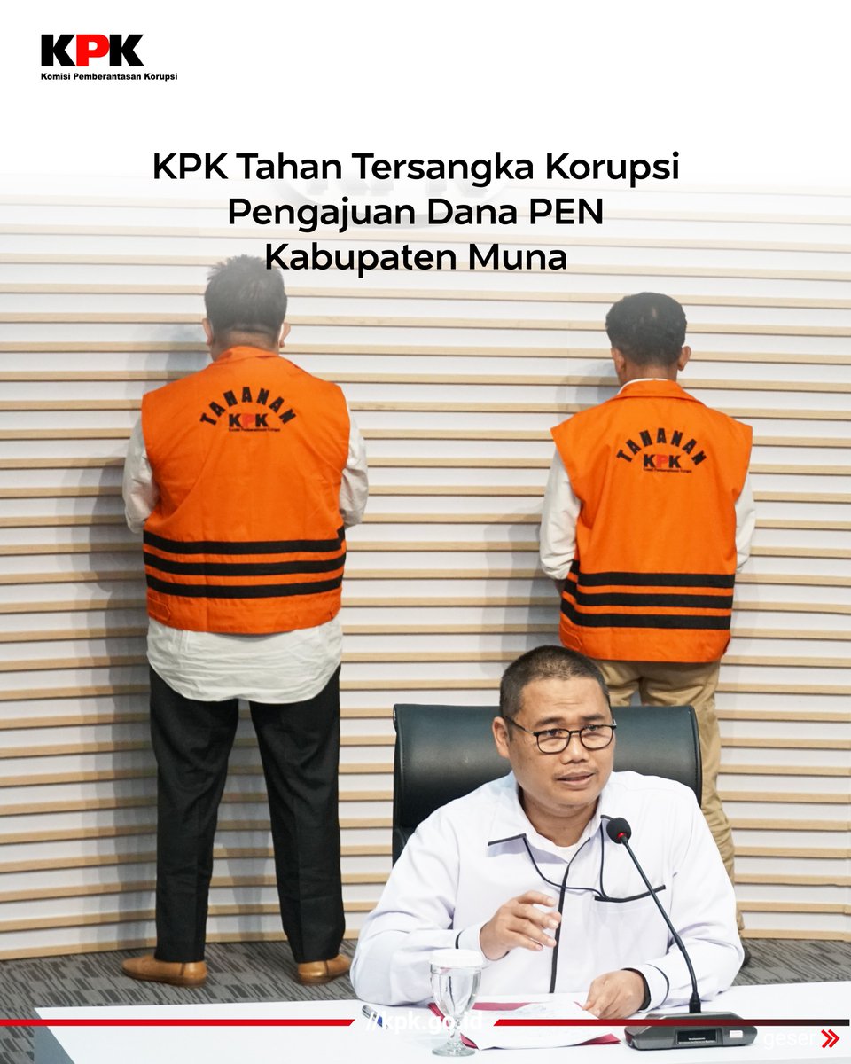 KPK_RI's tweet photo. Jakarta, 27 November 2023. KPK menetapkan 4 orang sebagai tersangka korupsi terkait pengajuan dana Pemulihan Ekonomi Nasional Daerah (PEN) untuk Kabupaten Muna tahun 2021-2022. (1/3) https://t.co/gRHnLXPjS6