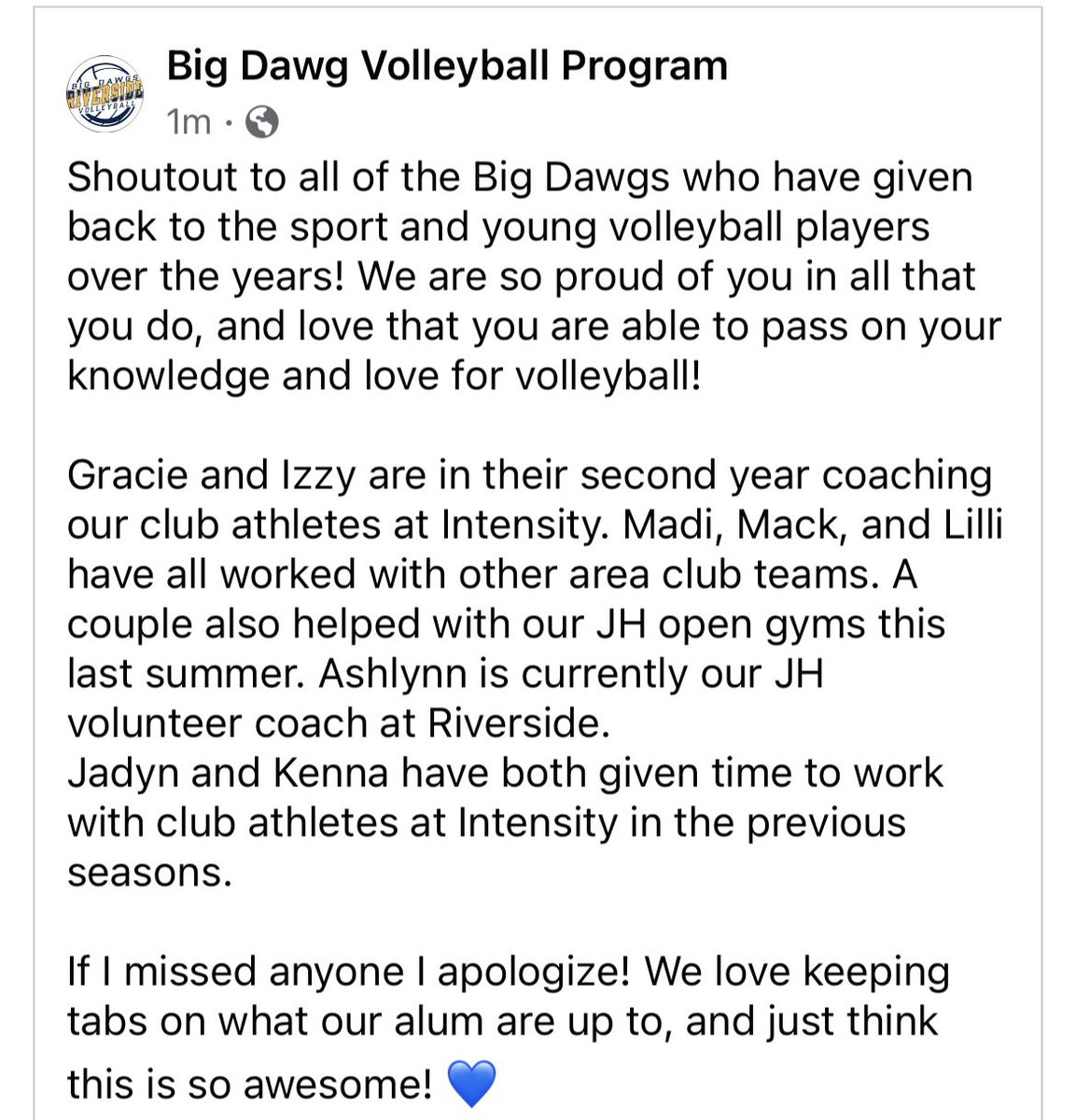 RivVolleyball's tweet image. Shoutout to all of the Big Dawgs who have given back to the sport and young volleyball players over the years! We are so proud of you in all that you do, and love that you are able to pass on your knowledge and love for volleyball! 💙