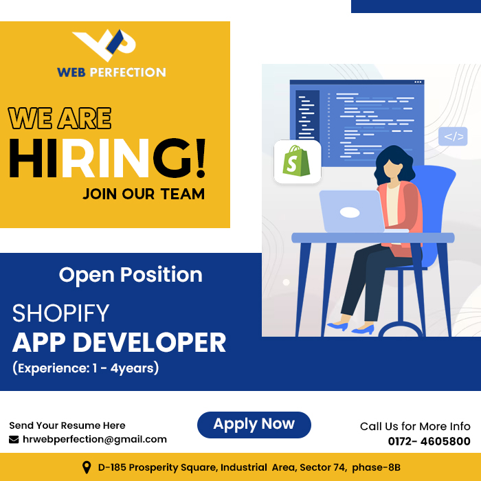 webperfection3's tweet image. 🌟 We're 📢 #Hiring !!!
#Shopify_App_Developer (1 Year-5 Years)
𝐇𝐮𝐫𝐫𝐲 𝐔𝐩 🔊
Apply now by sending your resume to  hrwebperfection@gmail.com or feel free to 📲𝐂𝐚𝐥𝐥 at 0172- 4605800 for further clarifications .
✅Work from office opportunity