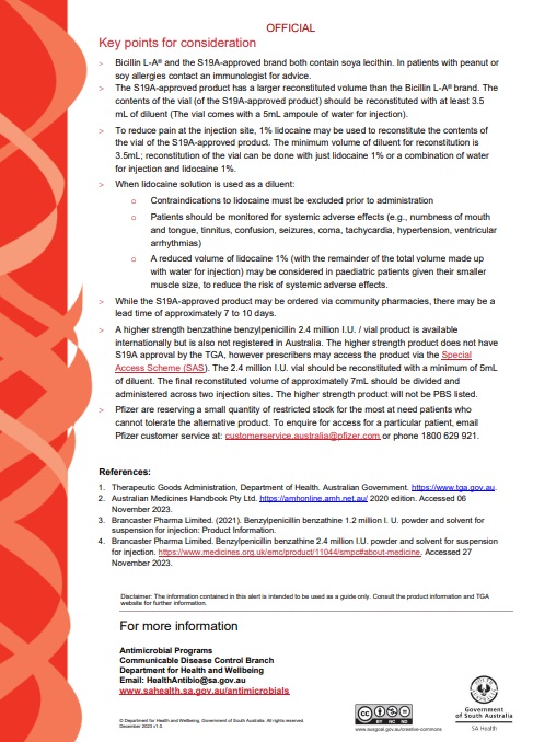 Details of the S19a-approved benzathine benzylpenicillin for during the shortage of Bicillin-LA 
#BicillinLA #syphilis #RHD 
sahealth.sa.gov.au/wps/wcm/connec…