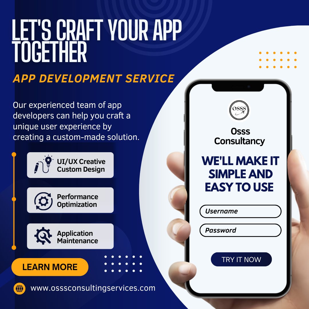 osssconsulting's tweet image. From concept to code, our mobile app development at OSSS Consultancy is a seamless journey. We handle it all - ideation, design, development, and launch ensuring your vision becomes a reality. Let's craft your app together! #AppDevelopment #EndToEndServices #OSSSConsultancy