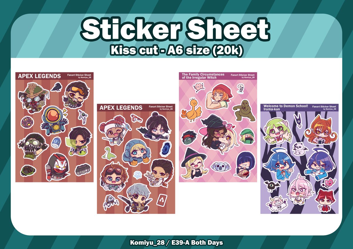 komiyu_28's tweet photo. New Merch includes:
- Ace Attorney
- Apex Legends
- Dekoboko Majo no Oyako Jijou
- Mairimashita Iruma-kun!
- Holostars EN Armis

#cf17 #comifuro17catalogue #cf17catalogue https://t.co/WblJZnEDnx