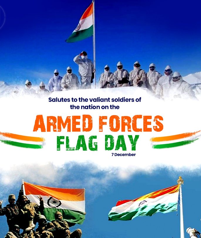 मातृभूमि की रक्षा हेतु सदैव तत्पर रहने वाले मां भारती के वीर जवानों तथा उनके परिवारों को सशस्त्र सेना झंडा दिवस की बहुत बहुत शुभकामनाएँ
#ArmedForcesFlagDay
#सशस्त्र_सेना
#भारतीय_सेना