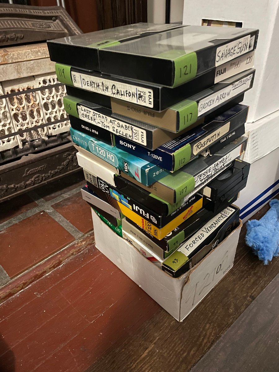 roaringblood's tweet photo. Since April, I've encoded around 122 of these tapes and still have 2.5 giant Costco storage boxes full of them to go through. Commercials &amp; broadcasts will keep showing up on YouTube at https://t.co/E2DA4bLm2a and https://t.co/VZiNyNIJ4T. I will probably keep doing this forever. https://t.co/ow4eNIStrK