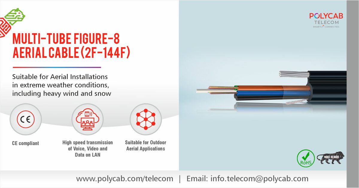 PolycabTelecom's tweet photo. Multi-tube Figure-8 Aerial Cable 
Suitable for Aerial Installations in extreme weather conditions
Know More https://t.co/FojvLvf1Ng

#multitube #figure8 #aerialcable #polycabtelecom #vocalforlocal #digitalindia #makeinindia #atmanirbharbharat @PolycabIndia https://t.co/Q7v8GlTM4n