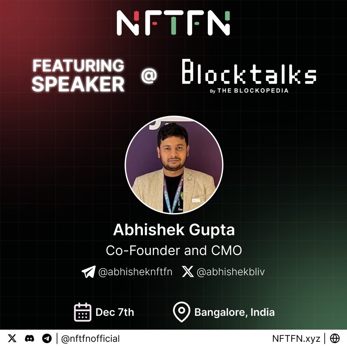 xtrading_dex's tweet photo. 📣 We are thrilled to announce that our co-founder &amp; CMO, @abhishekbliv, will be a panelist at #BlockTalksBengaluru!

🗓️ Dec 7 | 📍 Fairfield by Marriott, Bengaluru https://t.co/GwPvETrJib